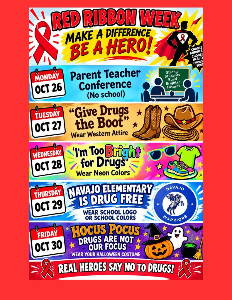 Navajo Elementary Red Ribbon Week Events Flyer