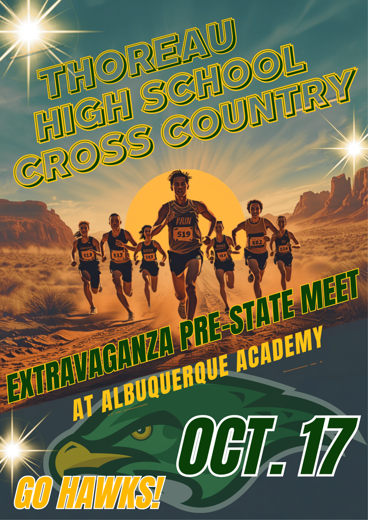 A group of runners in a desert setting. "Thoreau High School Country Cross Country Meet" is written at the top.