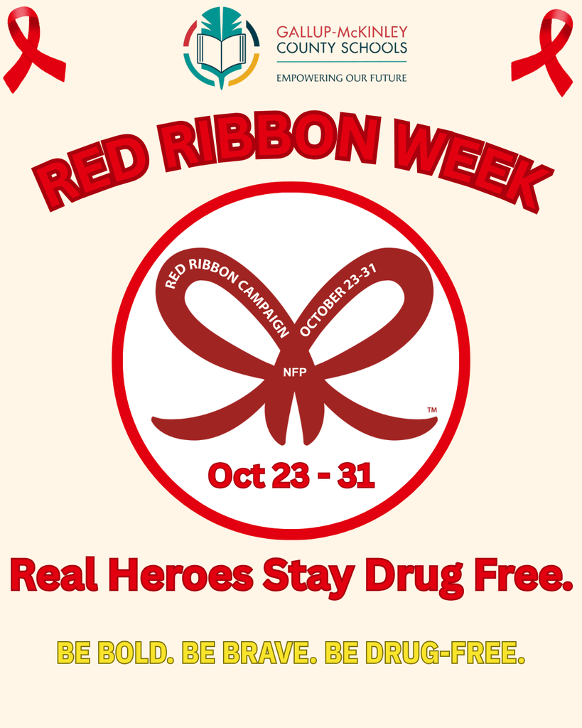 A poster with a red ribbon, text "Red Ribbon Week," and dates "Oct 23-31" highlights the campaign for drug-free heroes.