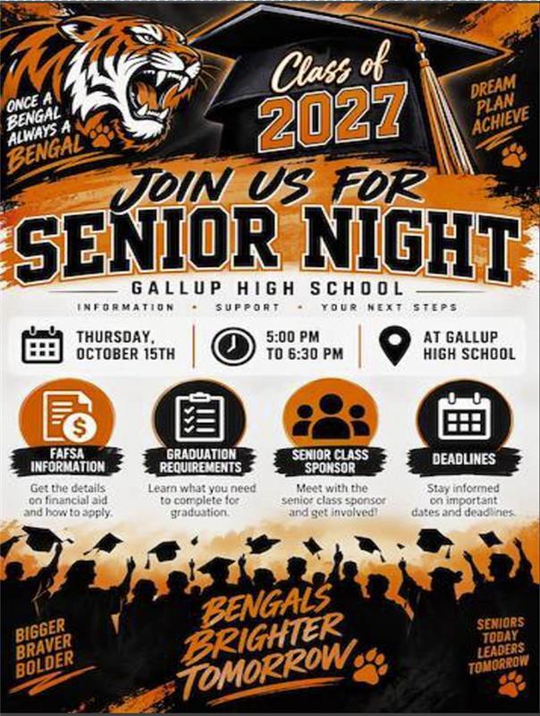 Gallup High School Senior Night 10/15/26 5 - 6:30pm