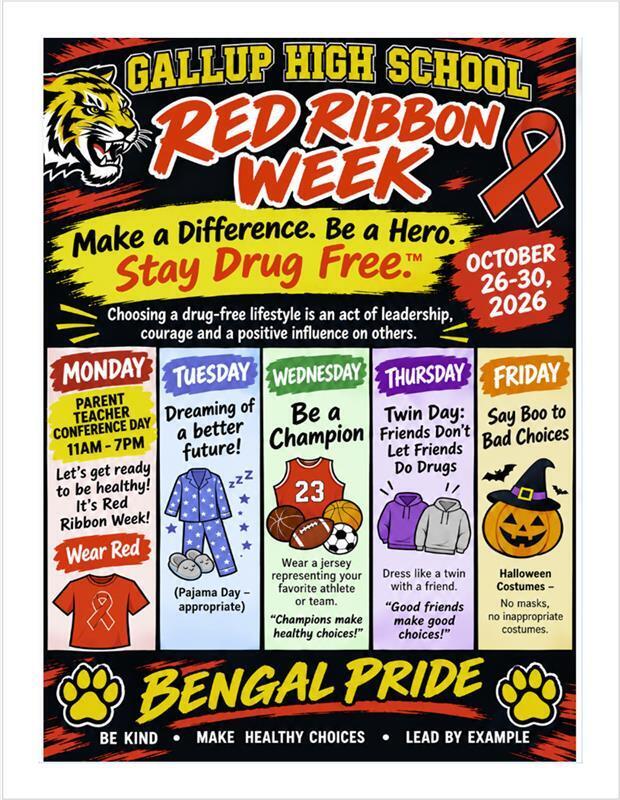 Gallup High School  Red Ribbon Week October 26-30, 2026