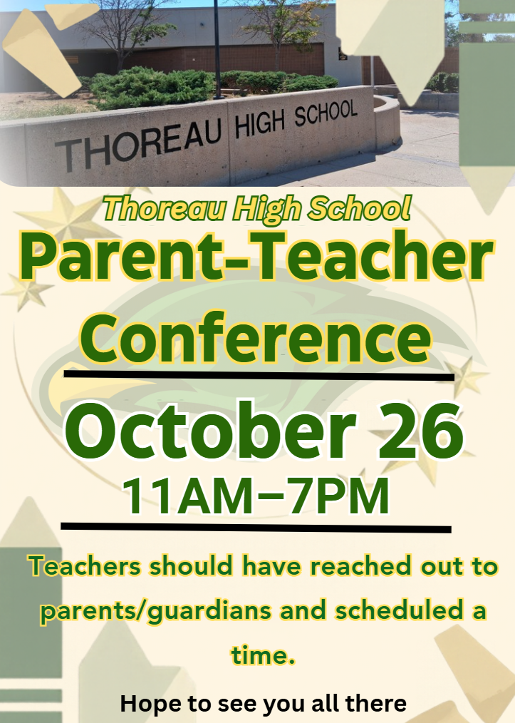 Advertisement for a parent-teacher conference on Oct 26 from 11AM to 7PM at Thoreau High School.
