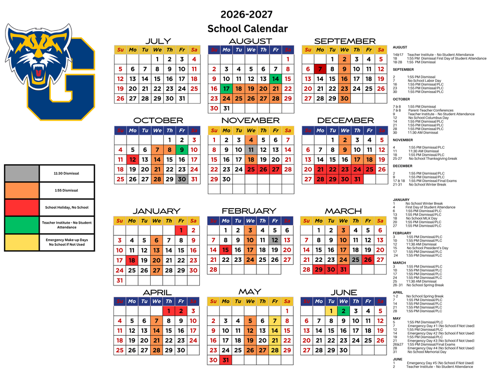 2026-2027 School Calendar