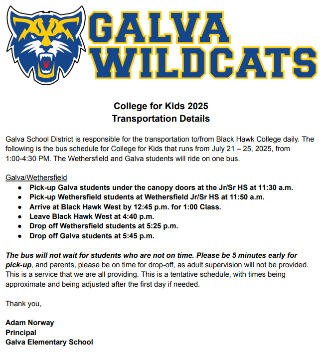 College for Kids 2025 Transportation