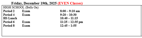 HS Final Exam Schedule