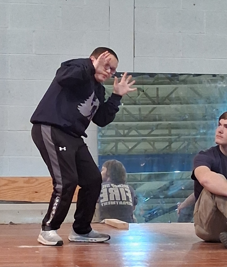 Galva actors participate in a mime workshop with T. Daniel and Laurie Willets.