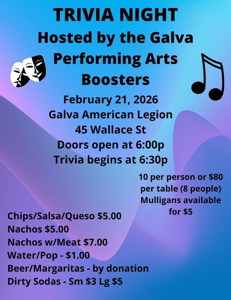 Graphic showing information about trivia night