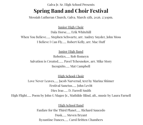 Spring Concert Program list