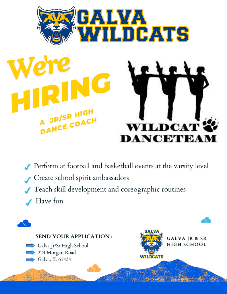 Jr/Sr High Dance coach position flyer. Application sent to the High School.