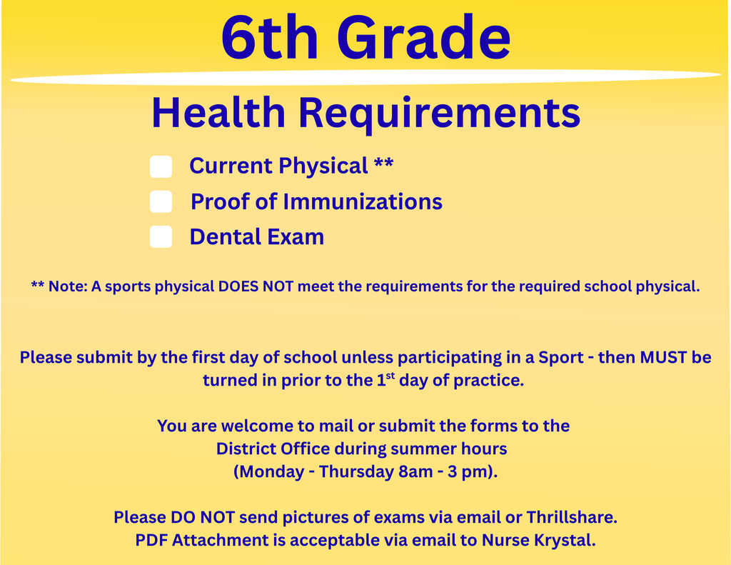6th Grade Health Requirements