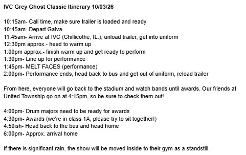 Itinerary for IVC Grey Ghost Classic