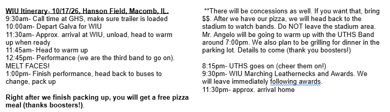 Itinerary for WIU Band Classic