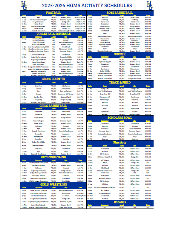 2025-26 Activity Schedule