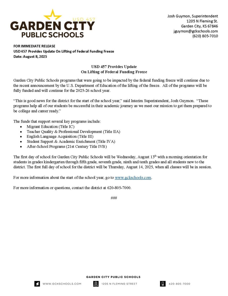 Update on funding for district 