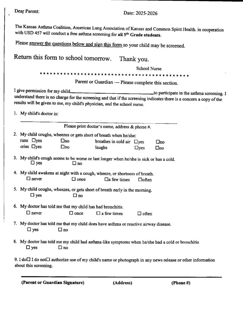 5th grade Asthma Screening