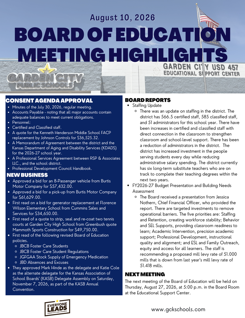 Board of Education Meeting Recap 