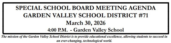 Special School Board meeting- March 30, 2026