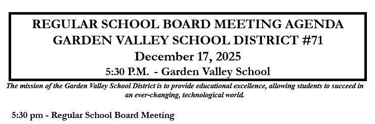 School Board meeting on December 19, 2025 at 5:30pm