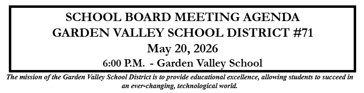 GVSD School Board meeting- Wednesday, May 27th at 6pm