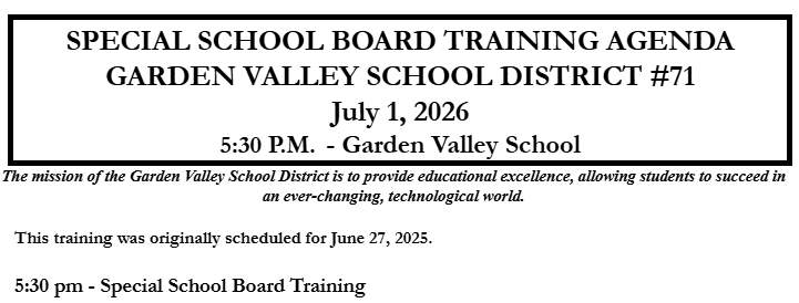 School Board training- July 1, 2026