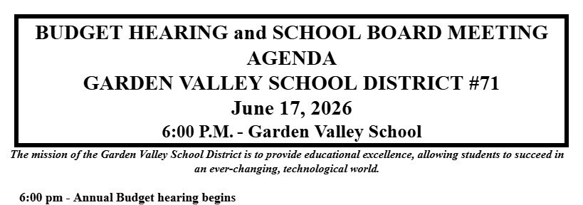 June 17, 2026- Budget hearing and Board meeting