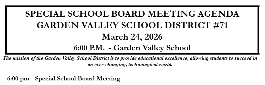Special School Board meeting- March 24th