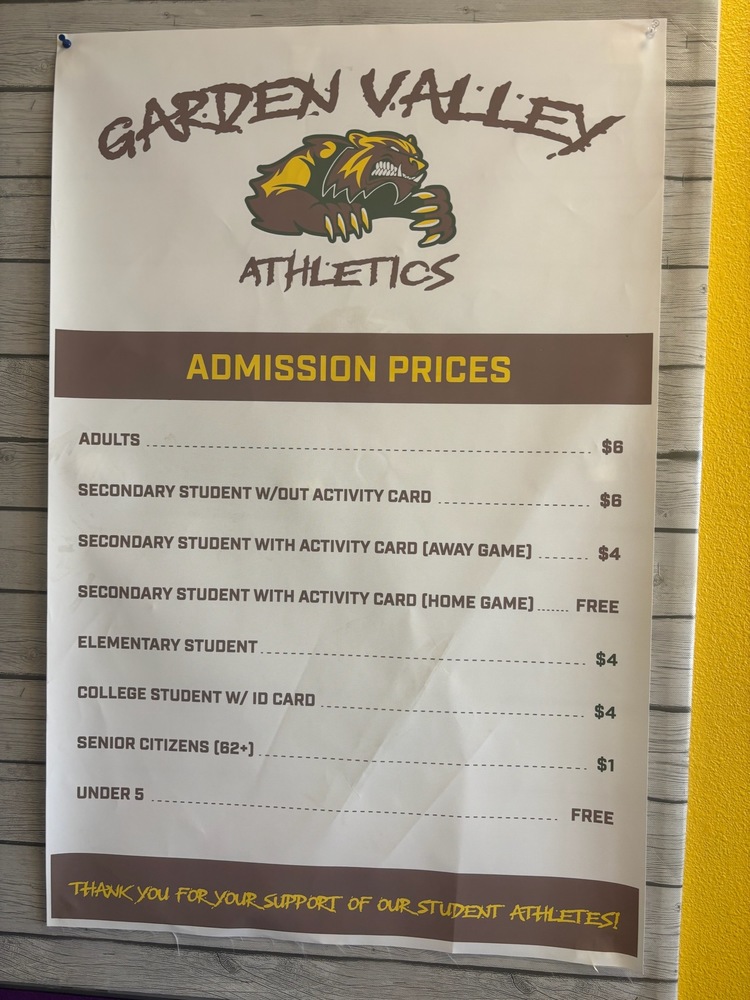 Admission prices for HS VB Game.
