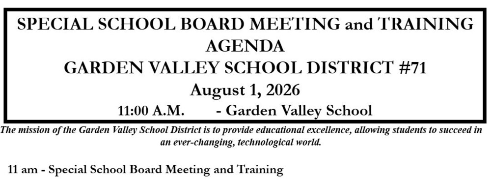 School Board meeting- August 1st at 11am
