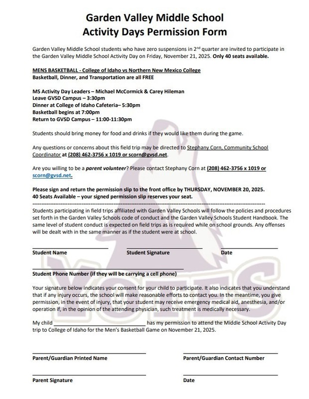 permission slip for C of I trip