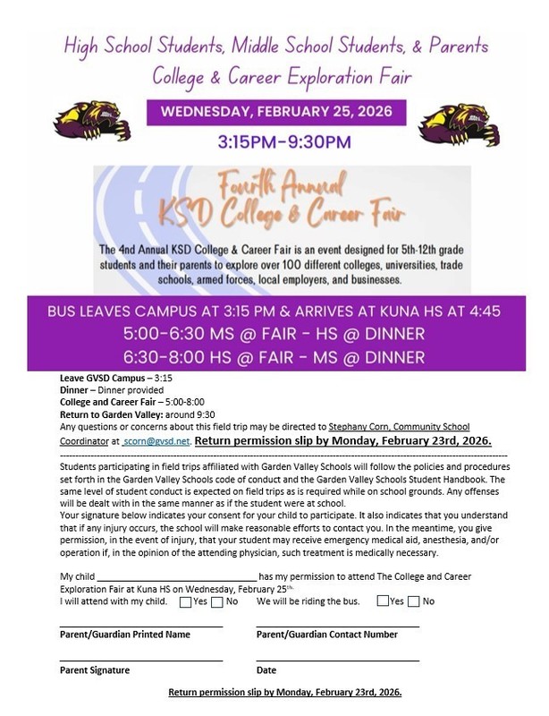 college and career fair permission slip