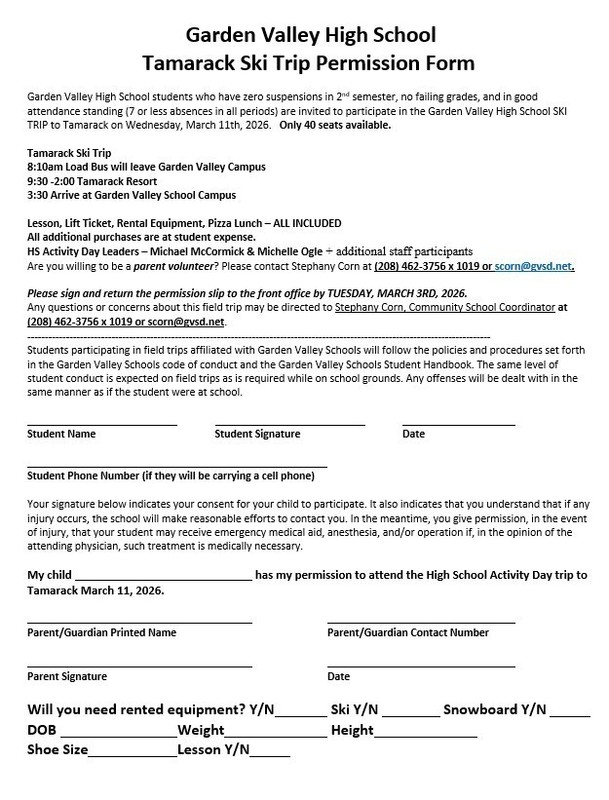 Tamarack Permission Slip