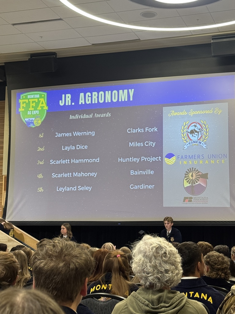 Photo of screen showing the top 5 placings in the Jr. Agronomy contest. with Leyland from Gardiner placing 5th.