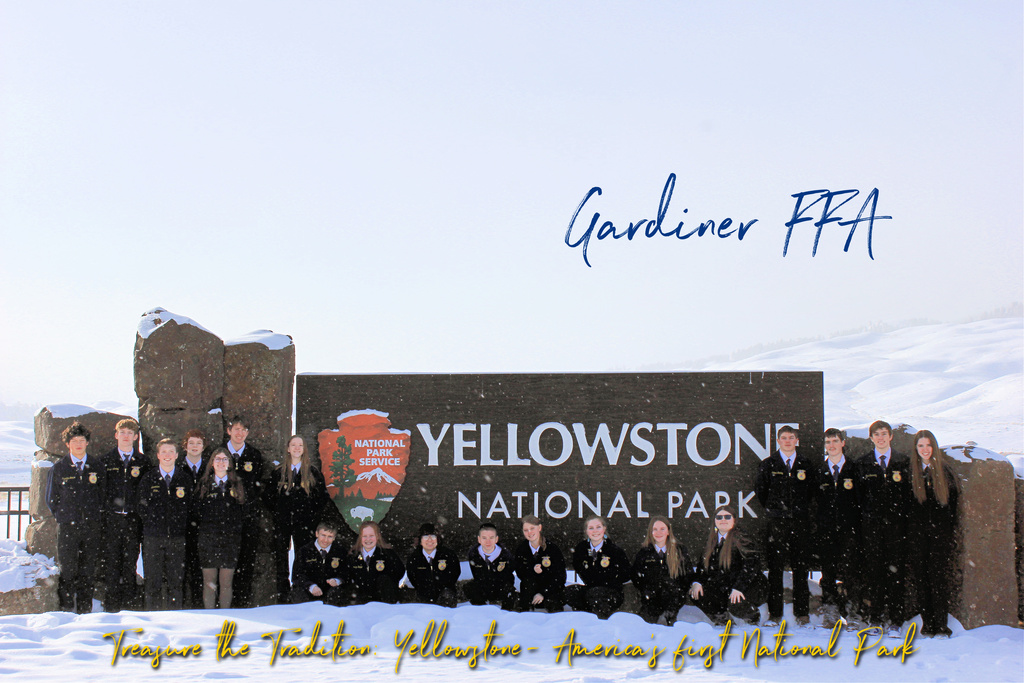 FFA Chapter photo in front of Yellowstone National Park.