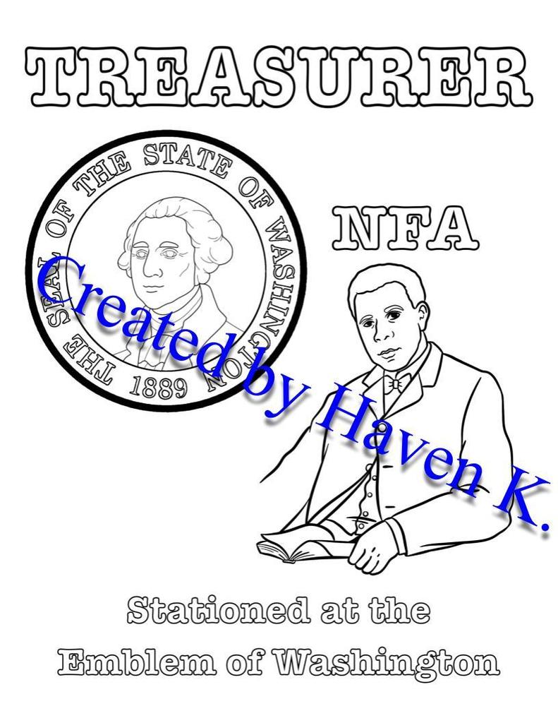 Coloring page for the FFA Treasurer with an image of George Washington and Booker T. Washington.
