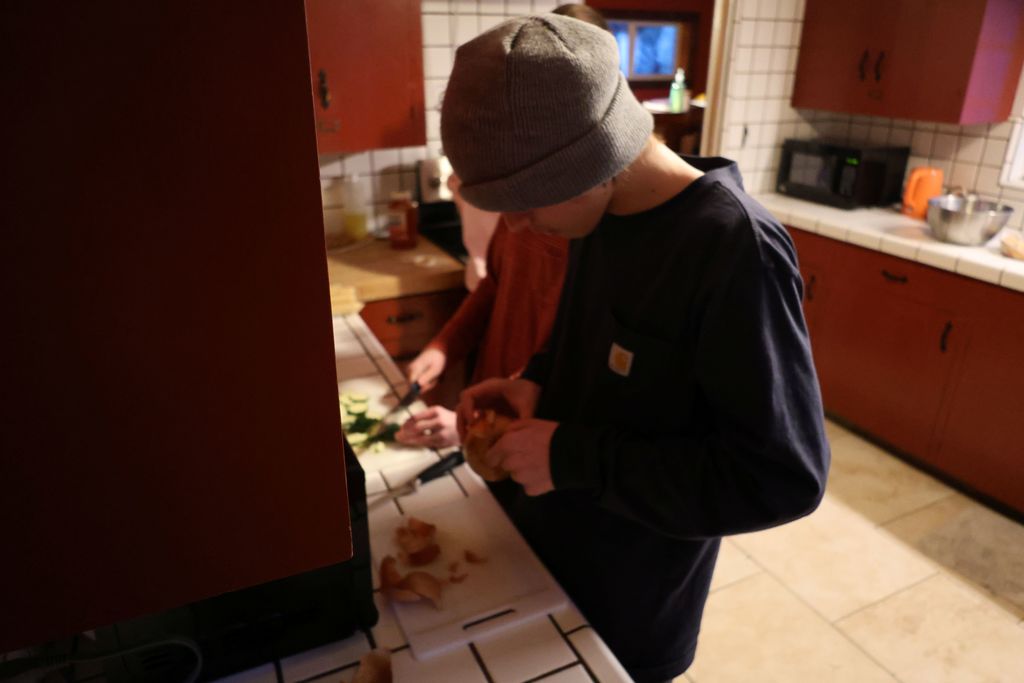 Students cooking dinner