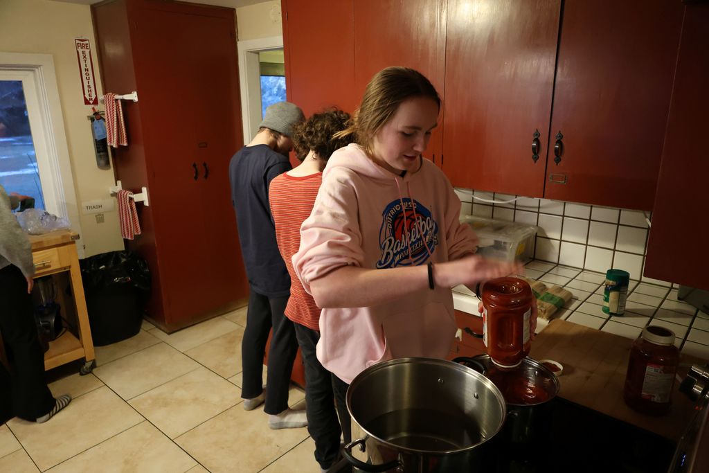 Students cooking dinner