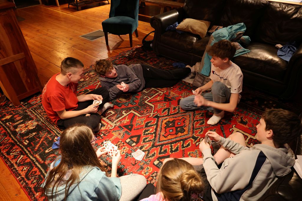 Students playing  games before dinner