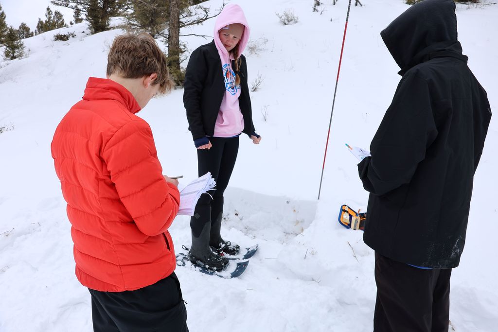 Students collecting data on snow