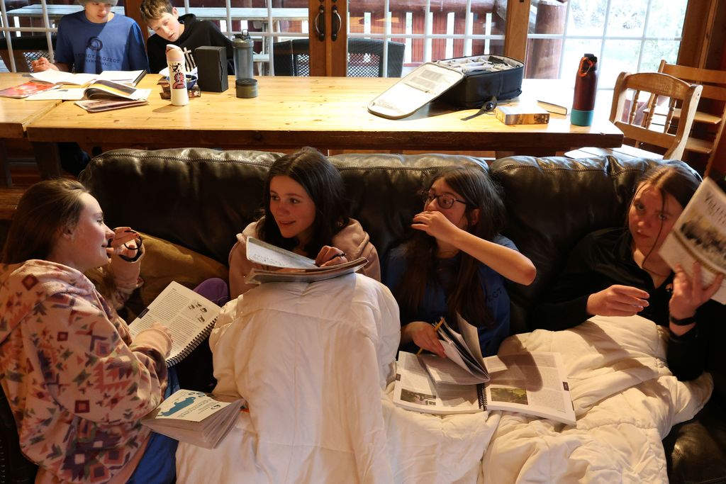 Students researching