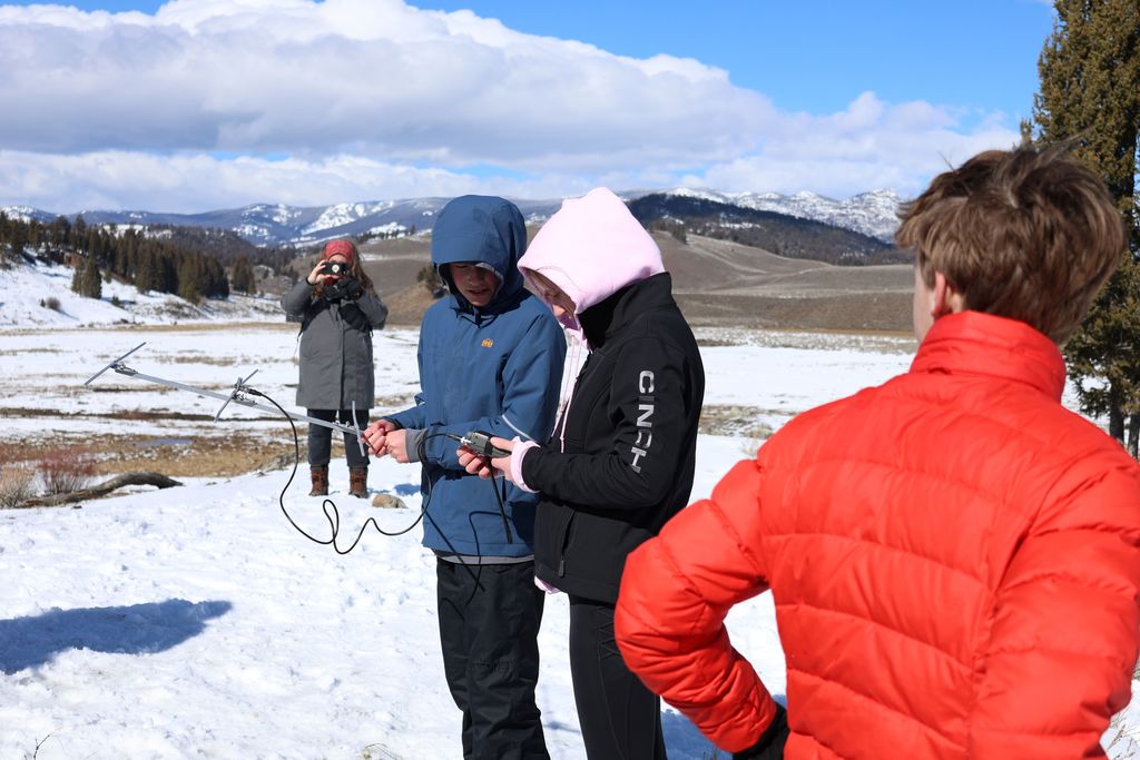 Students learning how to use telemetery  to detect collared animals.