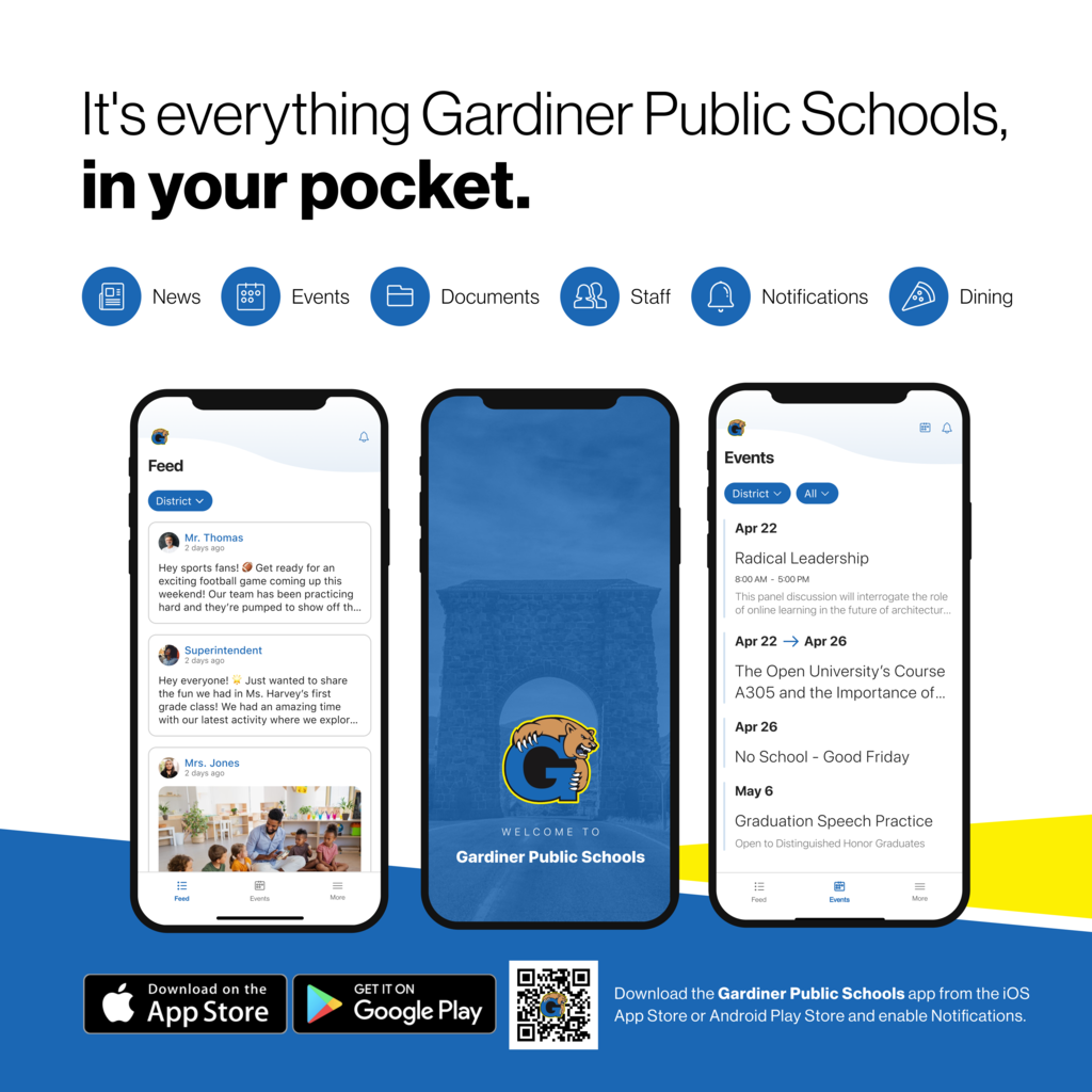 It's everything from your district in your pocket. News Events Documents Staff Dining Notifications Download the district's app from the ios app store or android play store and enable notifications (pictures of the app)