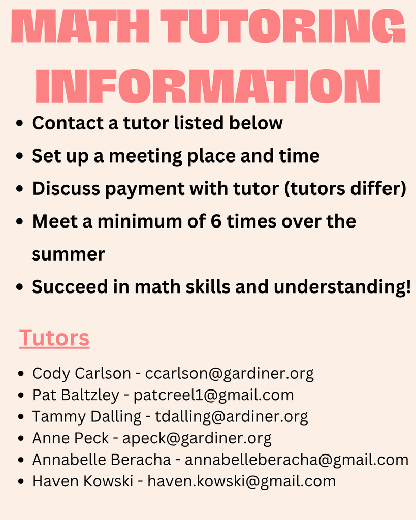 Info about math tutoring. Contact info for math tutors