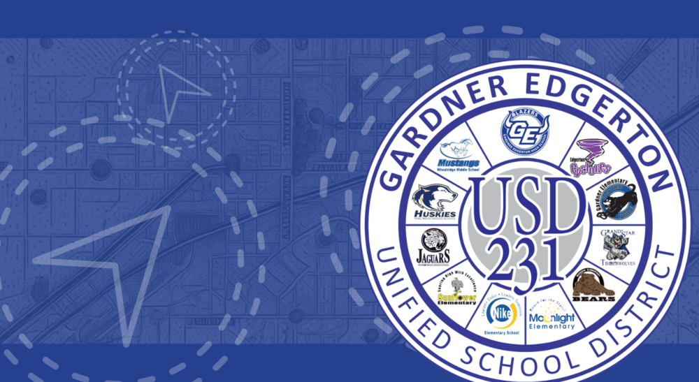 USD231 logo on blue background with map behind and arrows indicating direction