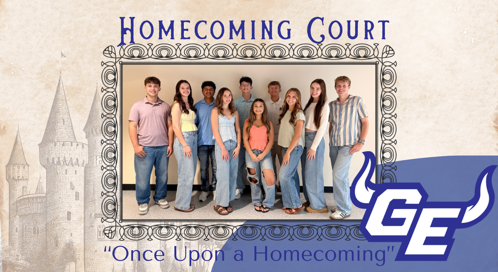 group of young adults in a line, homecoming court once upon a homecoming GE logo