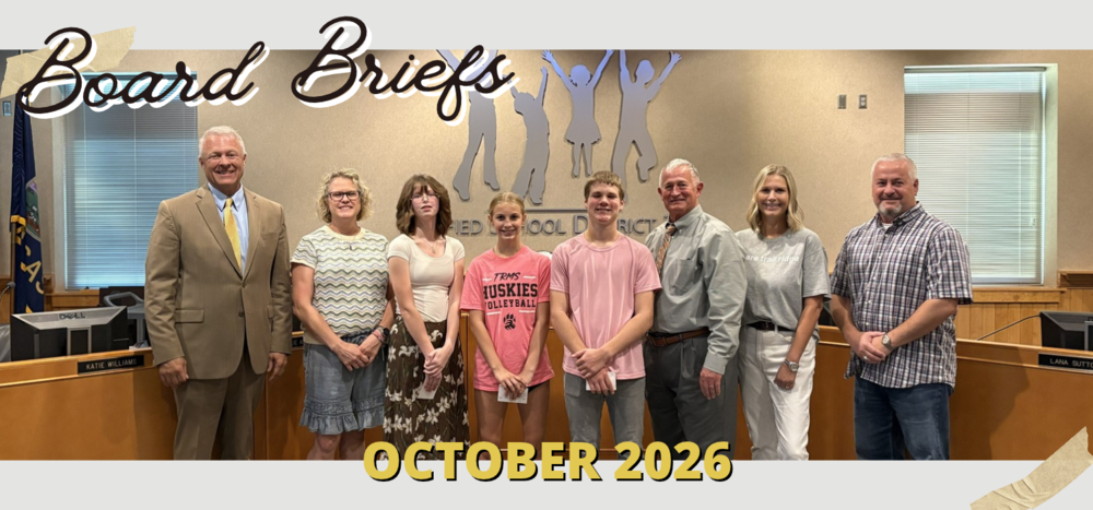 Board Briefs October 2026 group of students with administrators at a board meeting