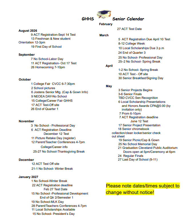 Senior Calendar