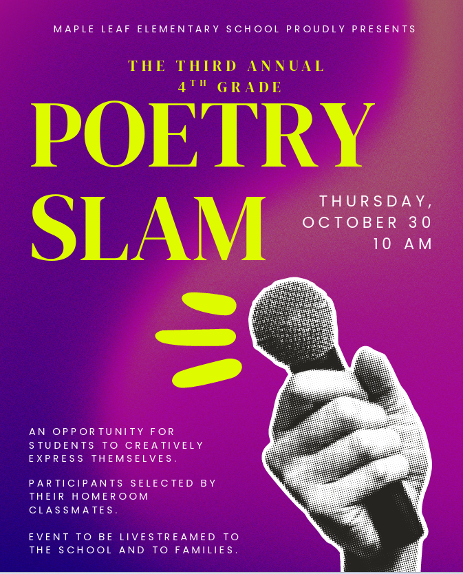 4th Grade Poetry Slam Live Streamed Thursday, October 30 10 a.m.