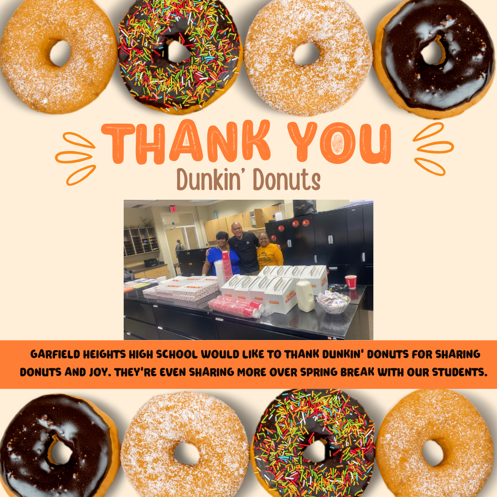 Dunkin' Donuts thank you and flyer from GHHS staff
