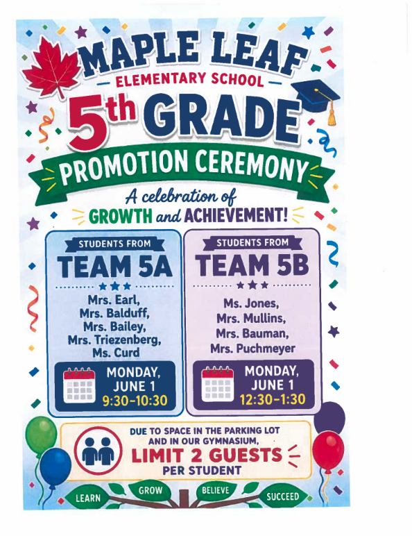 Maple Leaf 5th grade Promotion Ceremony Flyer