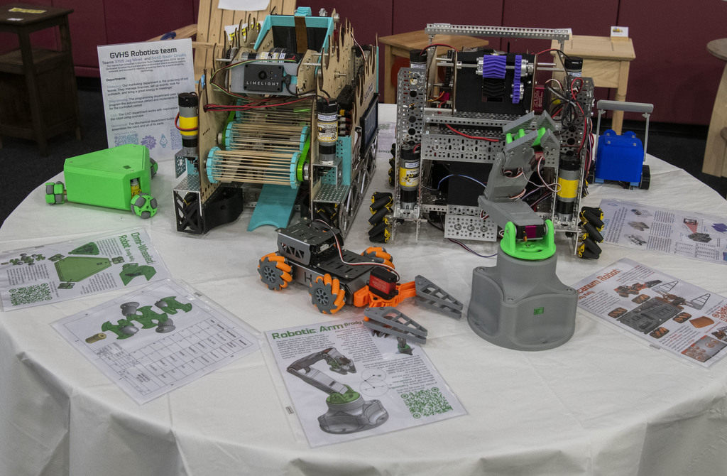 Table with the artwork from the GVHS Robotics club